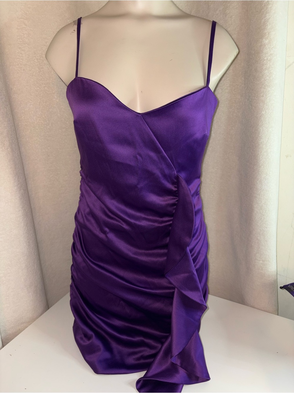 Likely Purple Satin Ruffle Slip Dress